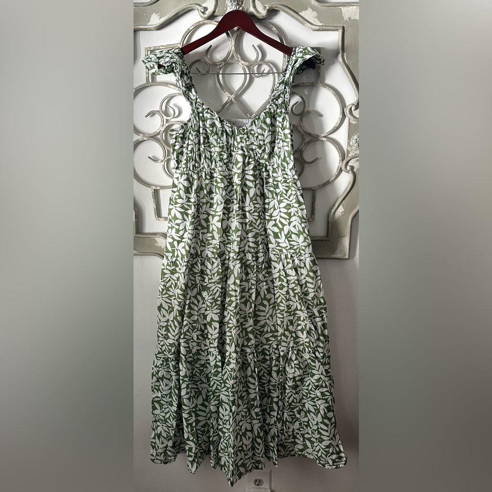 Abercrombie & Fitch Ruffle Strap Smocked Midi Dress Size L Tall - Picture 2 of 10